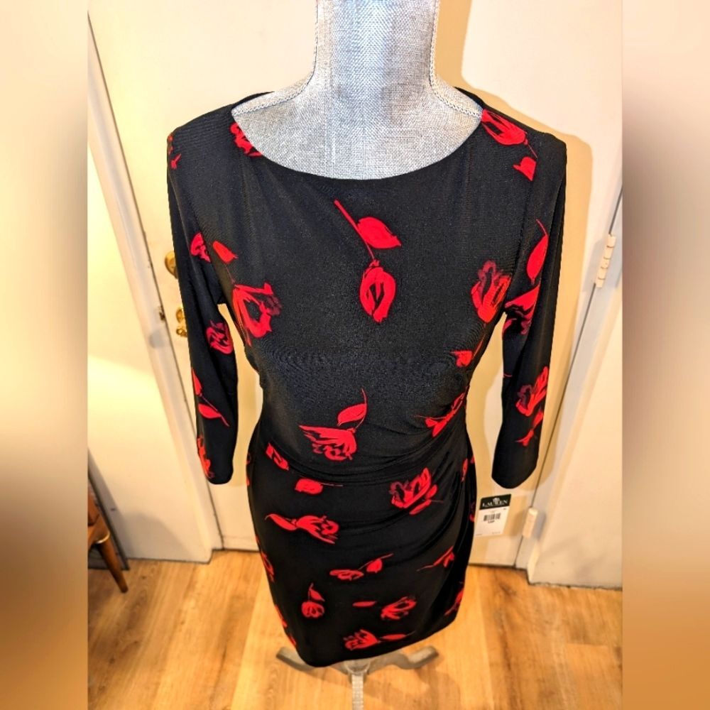 Ralph Lauren, size 10 petite black and red roses dress
